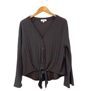 GILLI Women’s Tie Knot Button Down Knit Long Sleeve Top